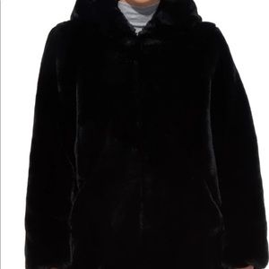 Apparis faux fur mid length hooded coat